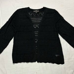 80 Park Black Open-Knit Cardigan Sweater